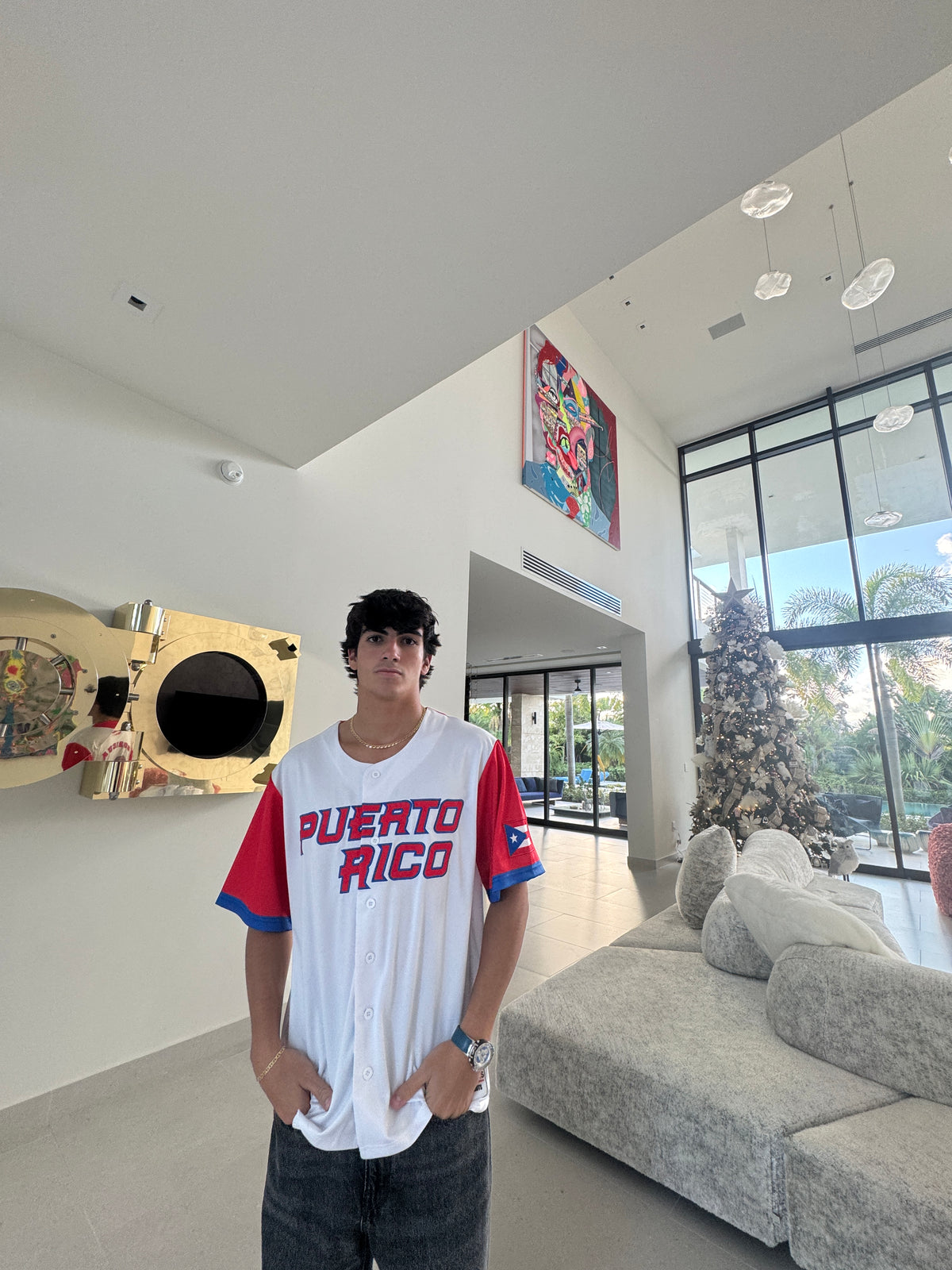 Puerto Rico Baseball Jersey – Boricua 21 Red Button Jersey
