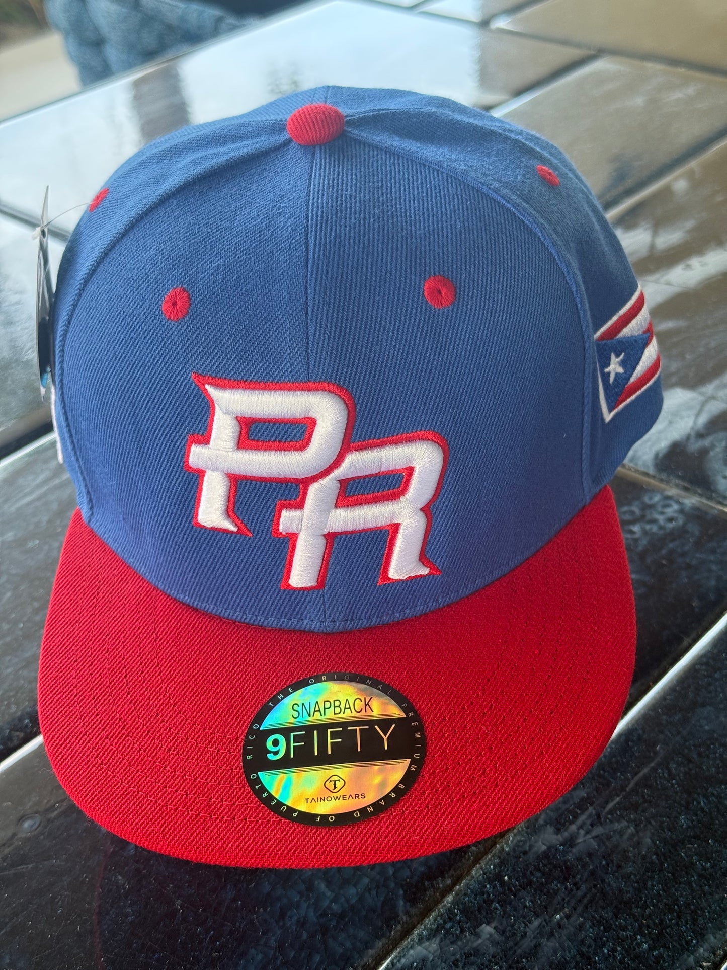 NuevaYol PR Snapback Hat – Flat Brim, Sapo Concho Side Patch Blue Red