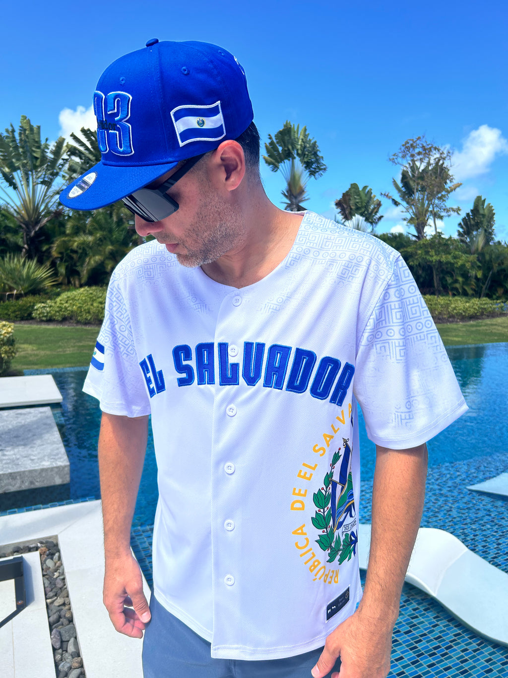 El Salvador Baseball White Jersey for Men  Premium Salvadoran Flag