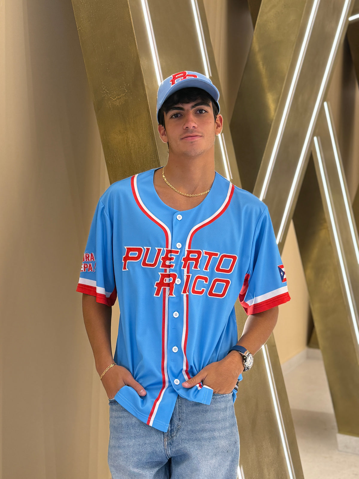 Puerto Rico Bandera Boricua Baseball Jersey – Light Blue PR Flag Embroidered Edition