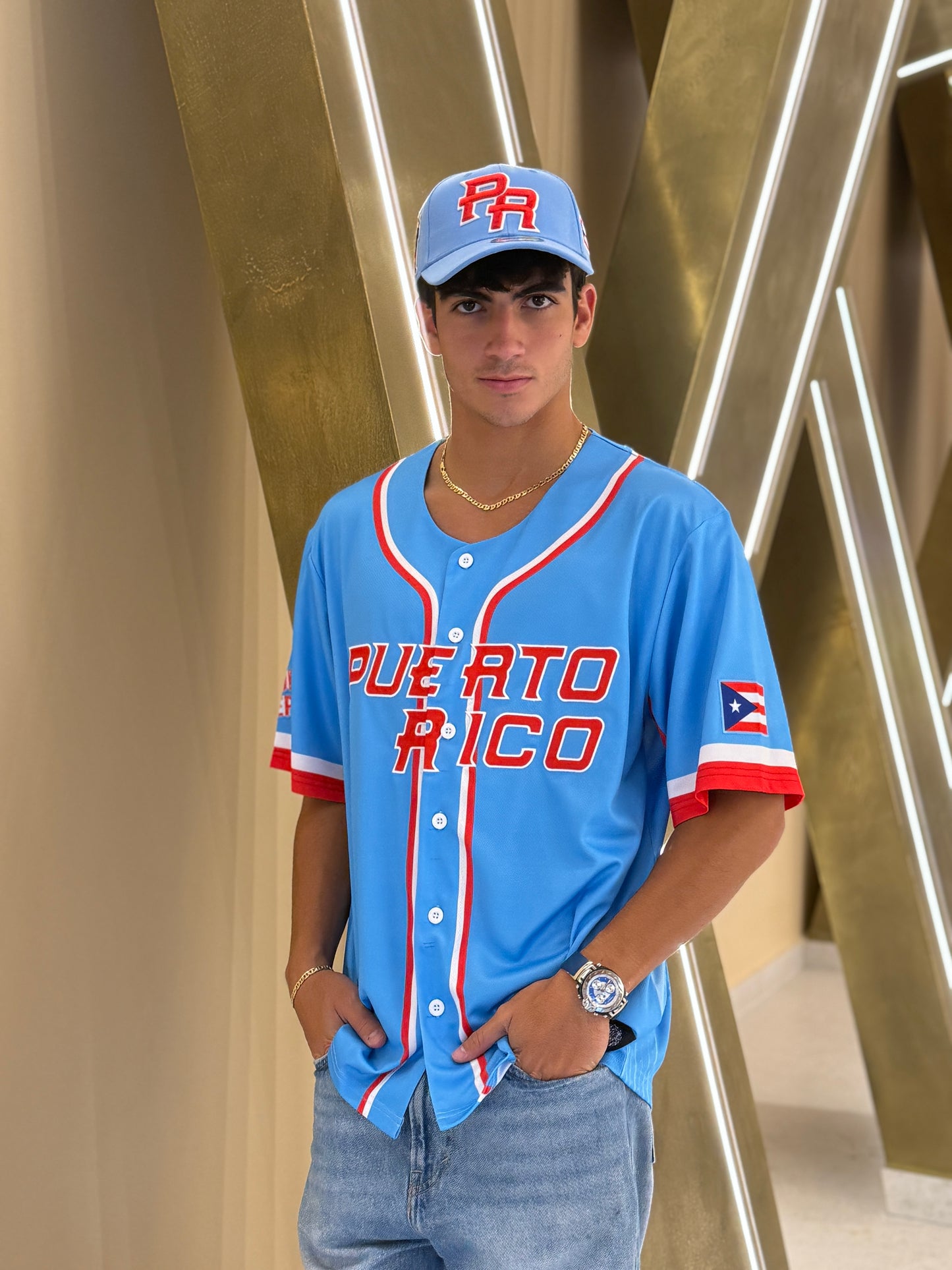 Puerto Rico Bandera Boricua Baseball Jersey – Light Blue PR Flag Embroidered Edition