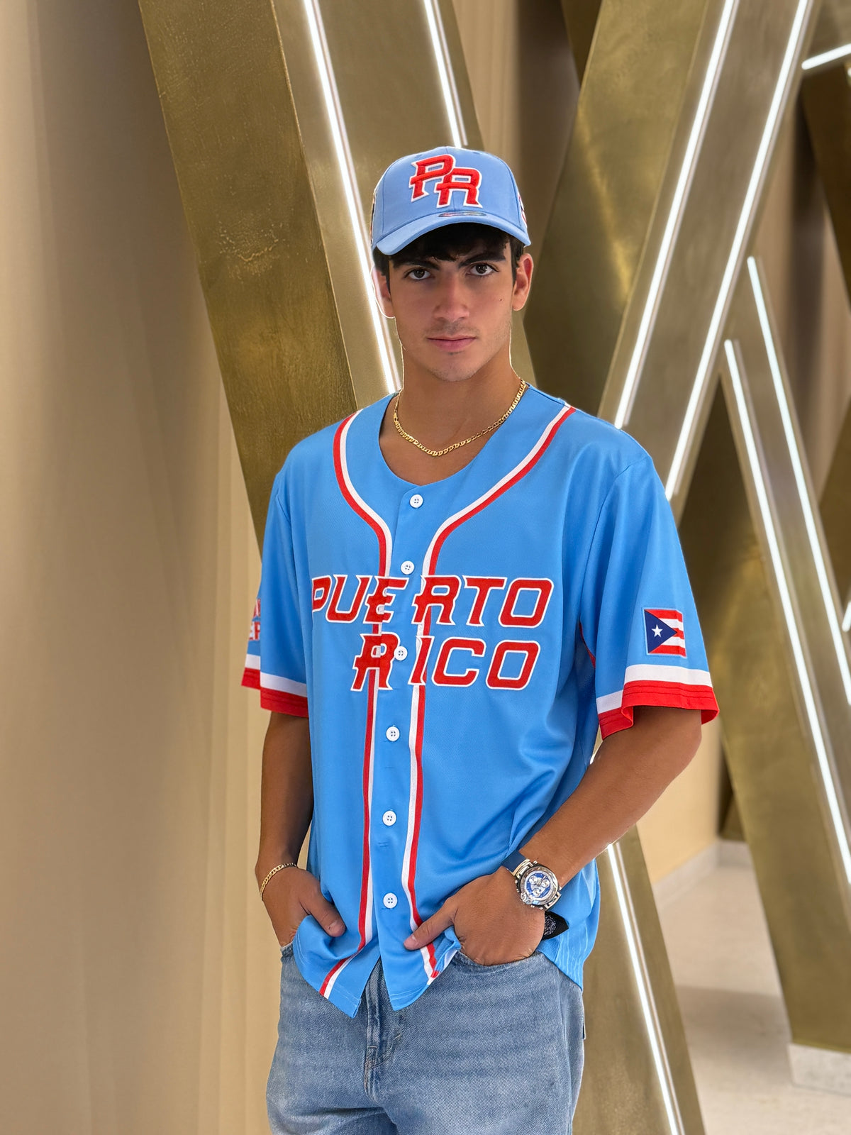 Puerto Rico Bandera Boricua Baseball Jersey – Light Blue PR Flag Embroidered Edition