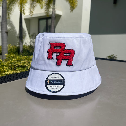 Puerto Rico Bucket Hat Chenille White PR Chenille Embroidered Premmium Cotton