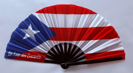 La Isla Del Encanto Large Rave Fan – Bamboo Folding Hand Fan with Loud Clack | Festival, Drag, EDM, Party Handheld Fan