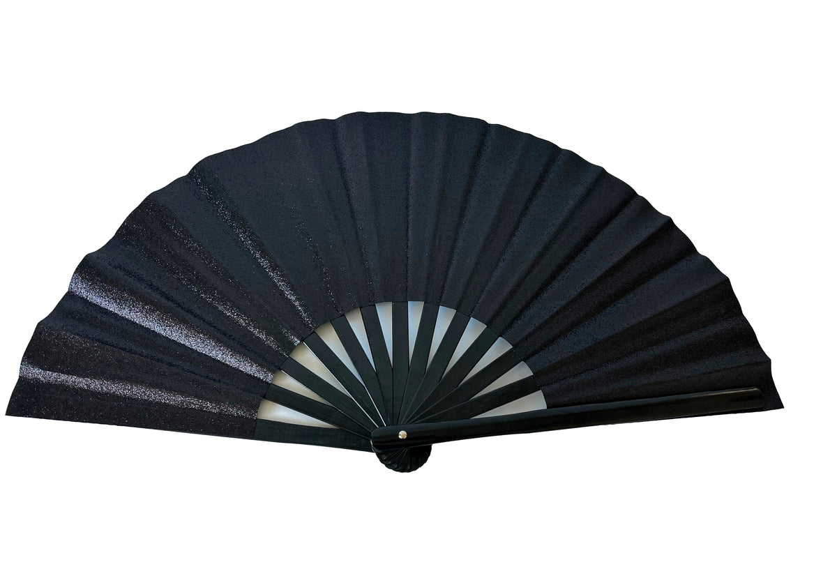 Black Glitter Folding Fan – Bamboo Clack Hand Fan