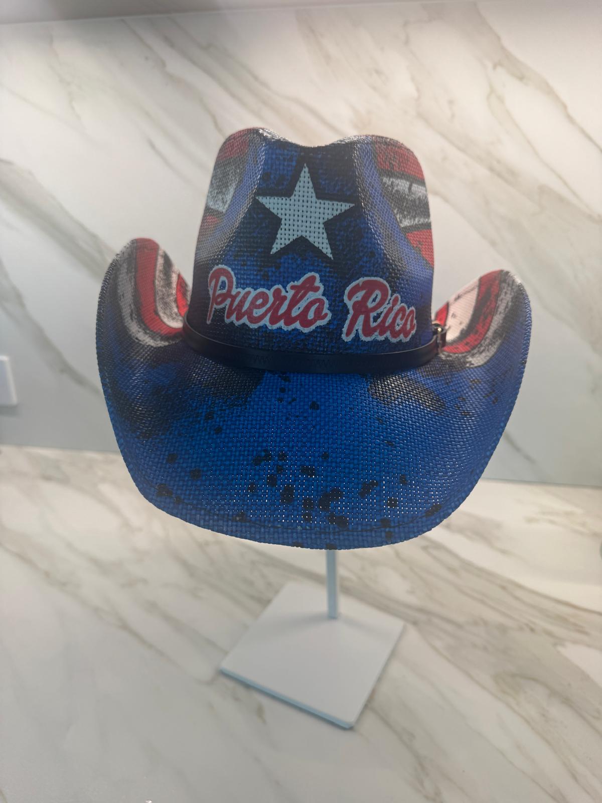 Puerto Rico Straw Cowboy Hat – Flag Print Western Hat with Rhinestone Star | Tainowears®