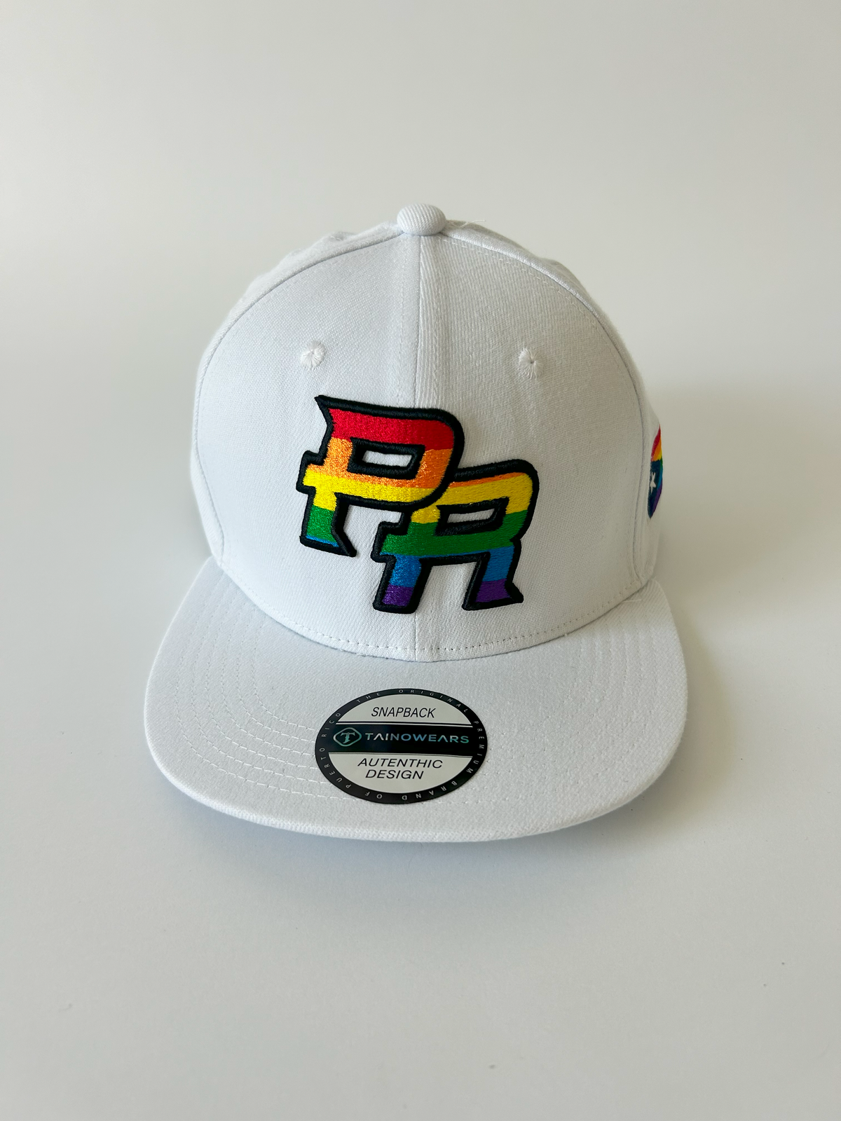 LGBTQ Puerto Rico Snapback Hat – White Rainbow PR Embroidered Cap | Tainowears®