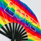 LOVE Rainbow Large Rave Fan – Bamboo Folding Hand Fan with Loud Clack | Festival, Drag, EDM, Party Handheld Fan