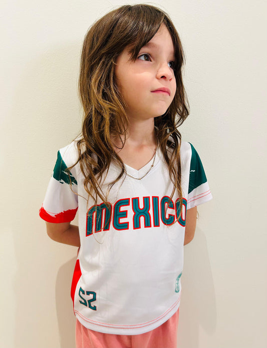 Kids Mexico T-Shirt - White Polyester with Iconic Eagle & Flag Design