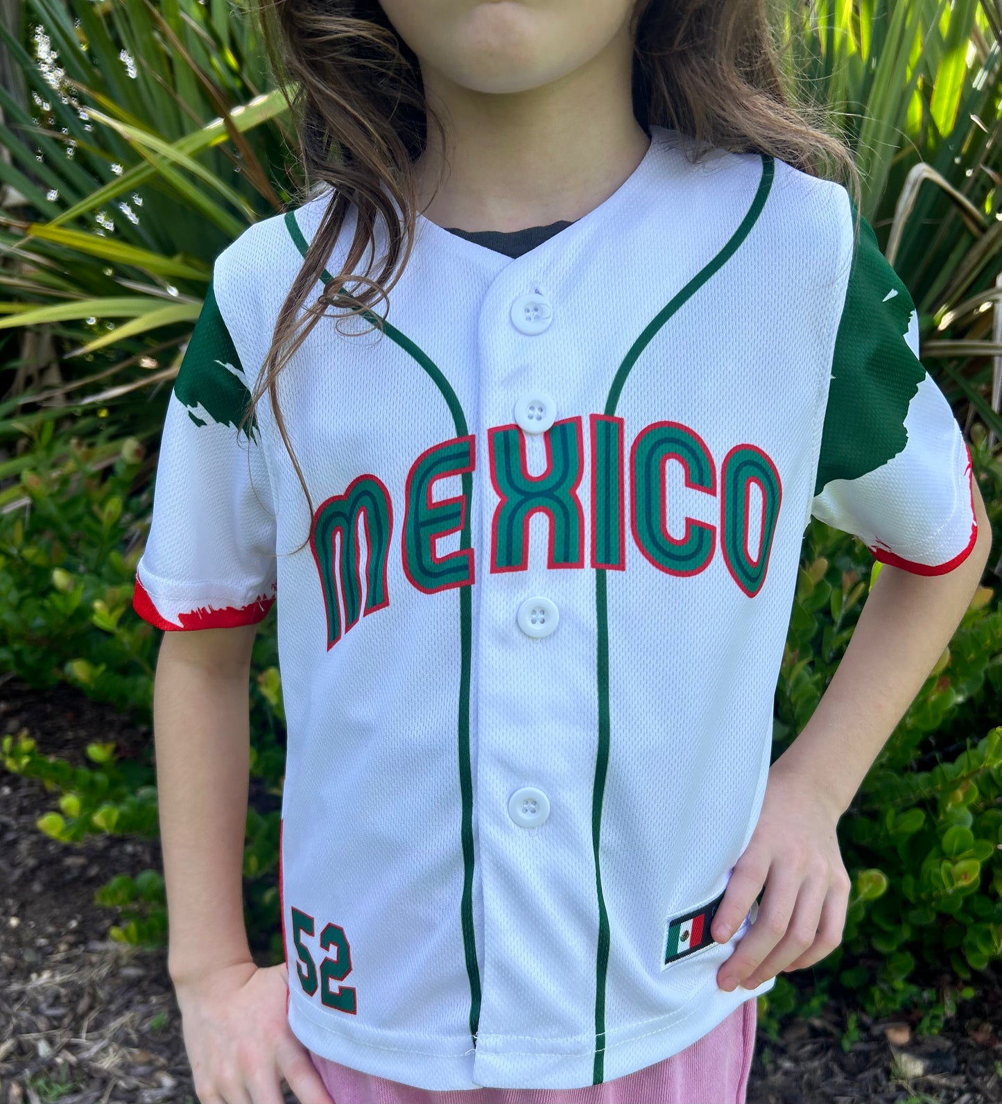 Mexico Kids Baseball Jersey – White #52 Jersey with Mexican Flag Eagle