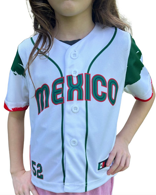 Mexico Kids Baseball Jersey – White #52 Jersey with Mexican Flag Eagle