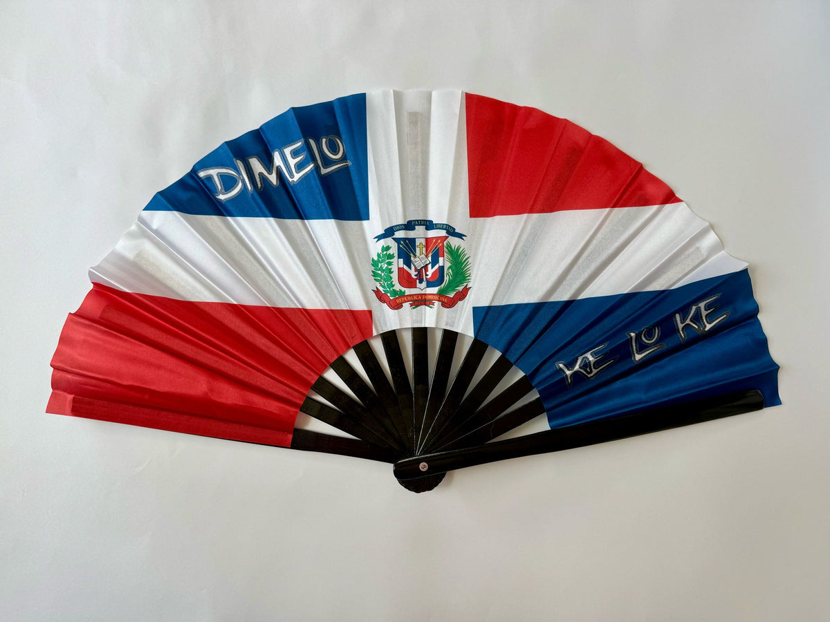 Dominican Republic Flag Folding Fan – Dímelo Ke Lo Ke Bamboo Clack Fan