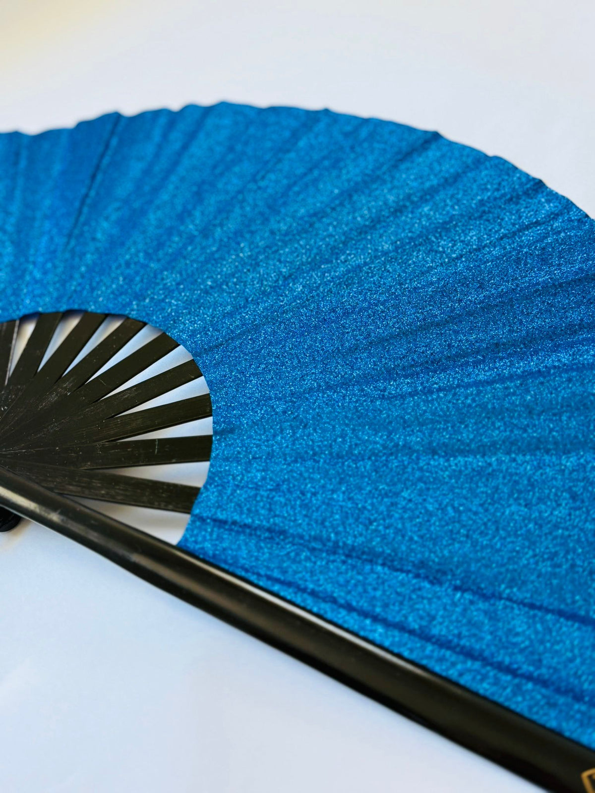 Blue Glitter Bamboo Folding Fan