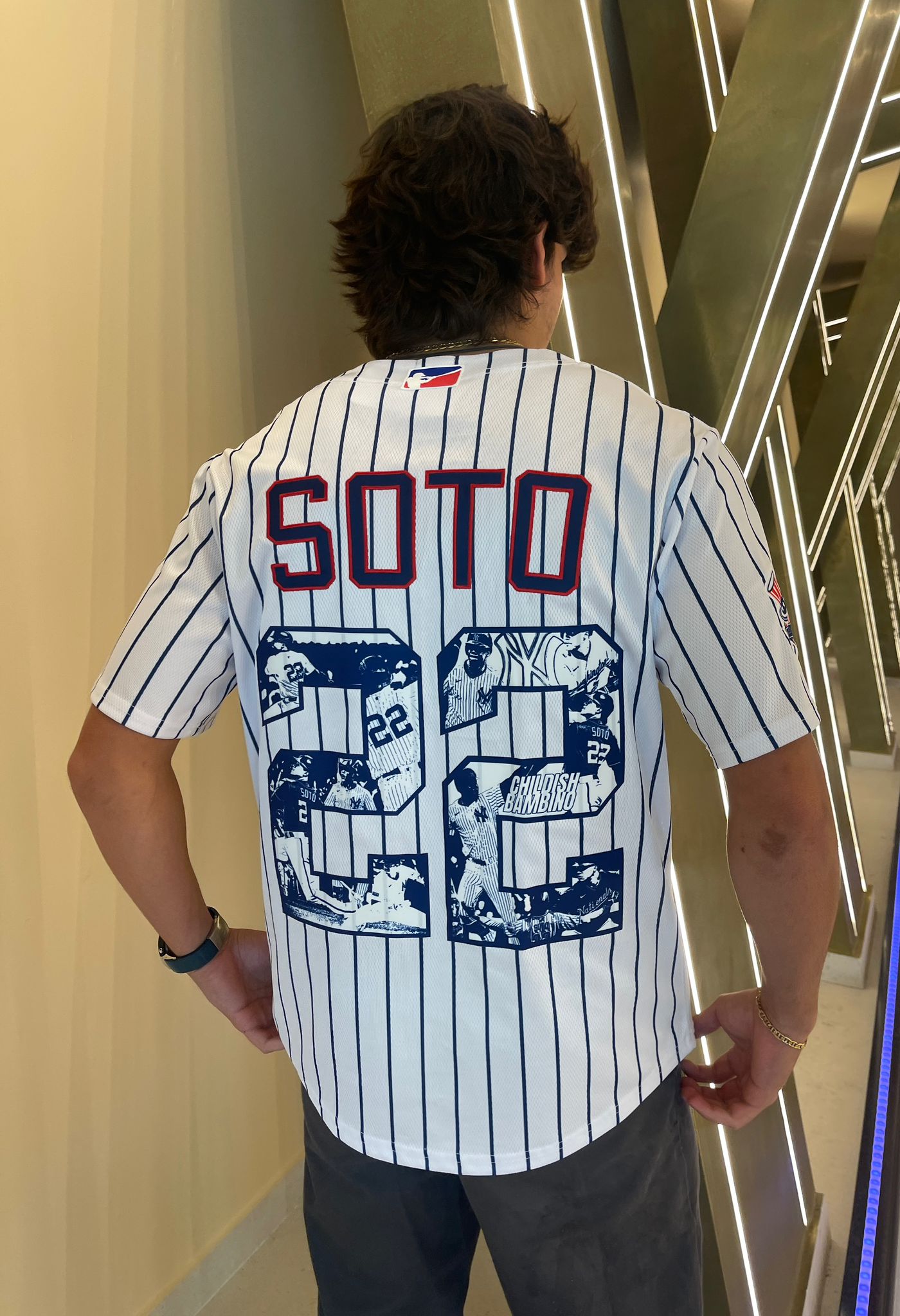 New York 22 Fan Baseball Jersey – White Mesh Button Up, Blue & Orange Trim