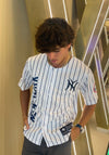 New York 22 Fan Baseball Jersey – White Mesh Button Up, Blue & Orange Trim