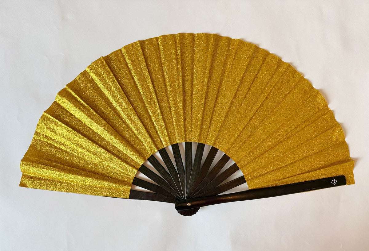 Gold Glitter Bamboo Folding Fan – Large Sparkly Clack Fan
