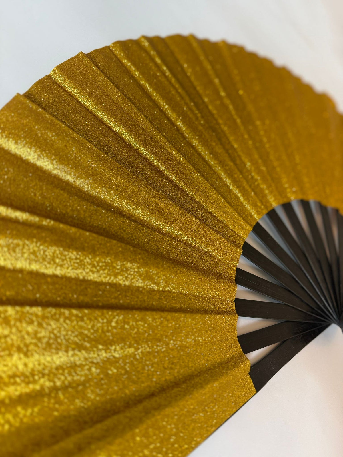 Gold Glitter Bamboo Folding Fan – Large Sparkly Clack Fan