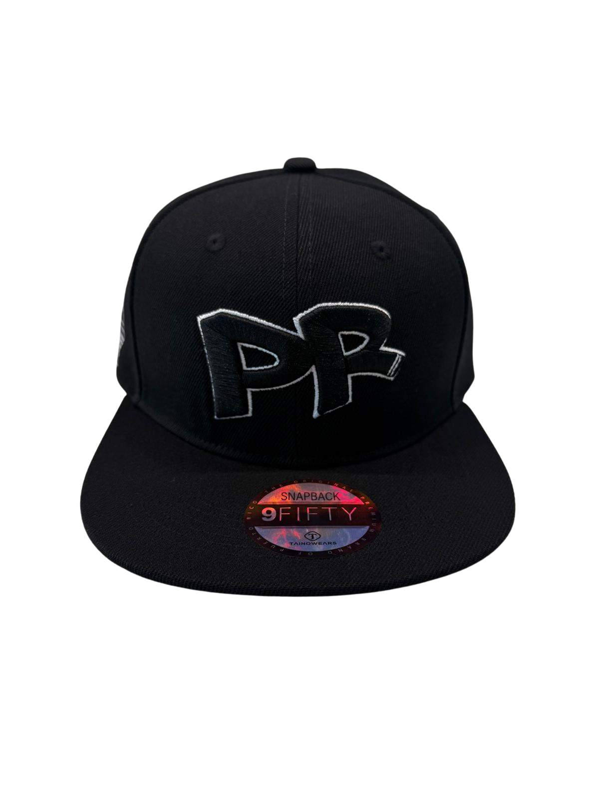 Puerto Rico PR black flat brim snapback hat with 5D embroidery