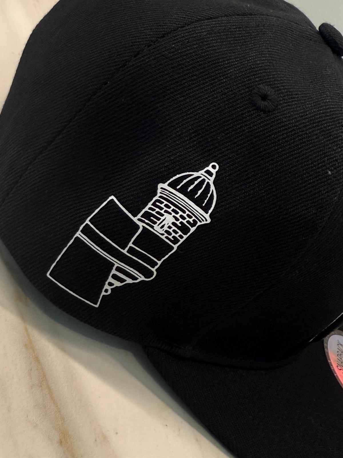 Boricua black flat brim cap with raised PR embroidery