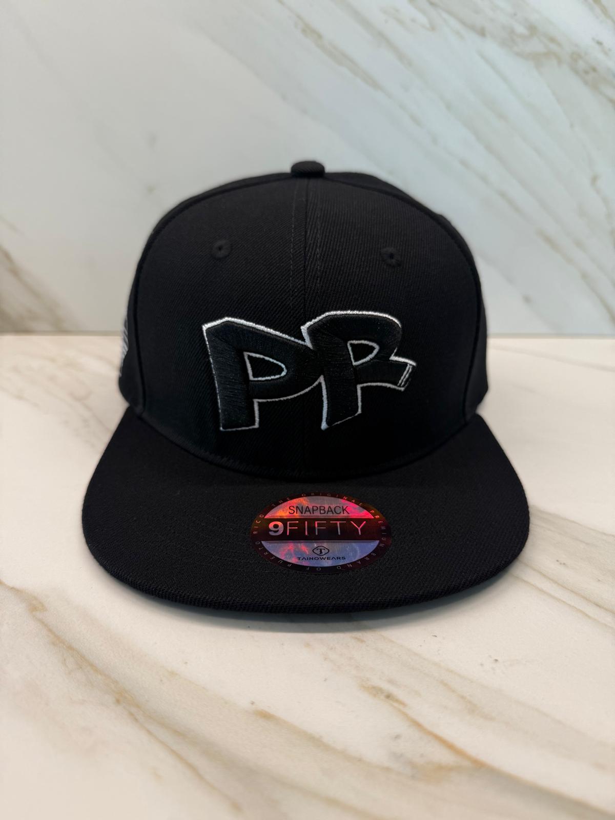 Black Puerto Rico PR embroidered snapback cap with structured crown