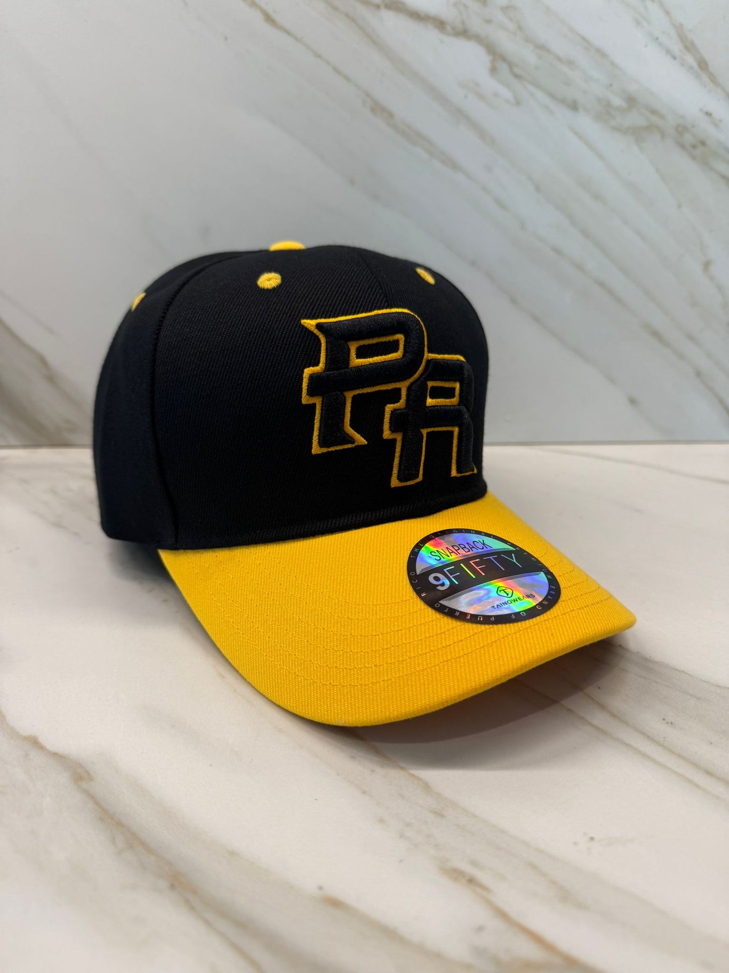 Puerto Rico PR 5D Embroidered Snapback – Curved Brim Black/Yellow