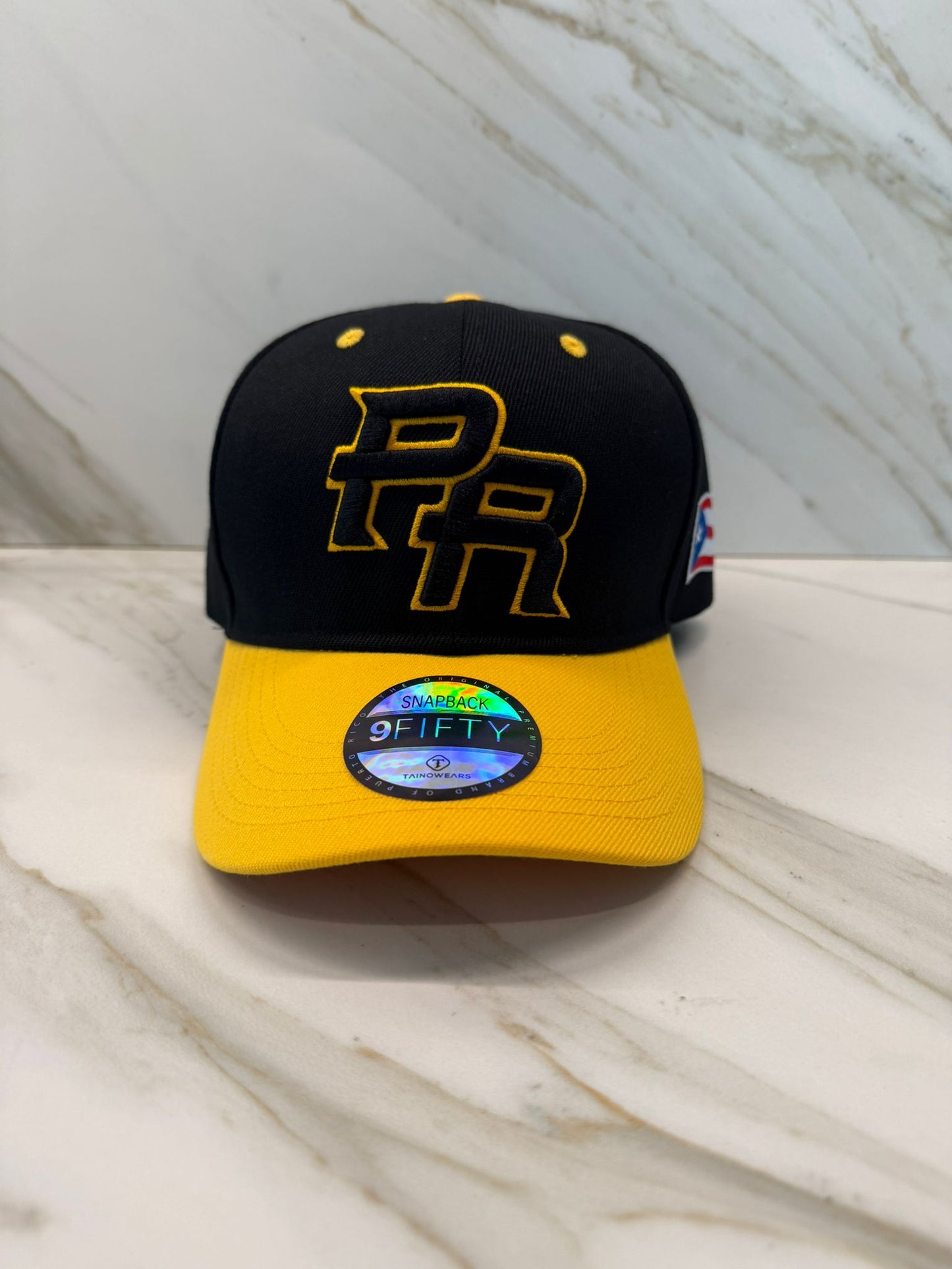 Puerto Rico PR 5D Embroidered Snapback – Curved Brim Black/Yellow