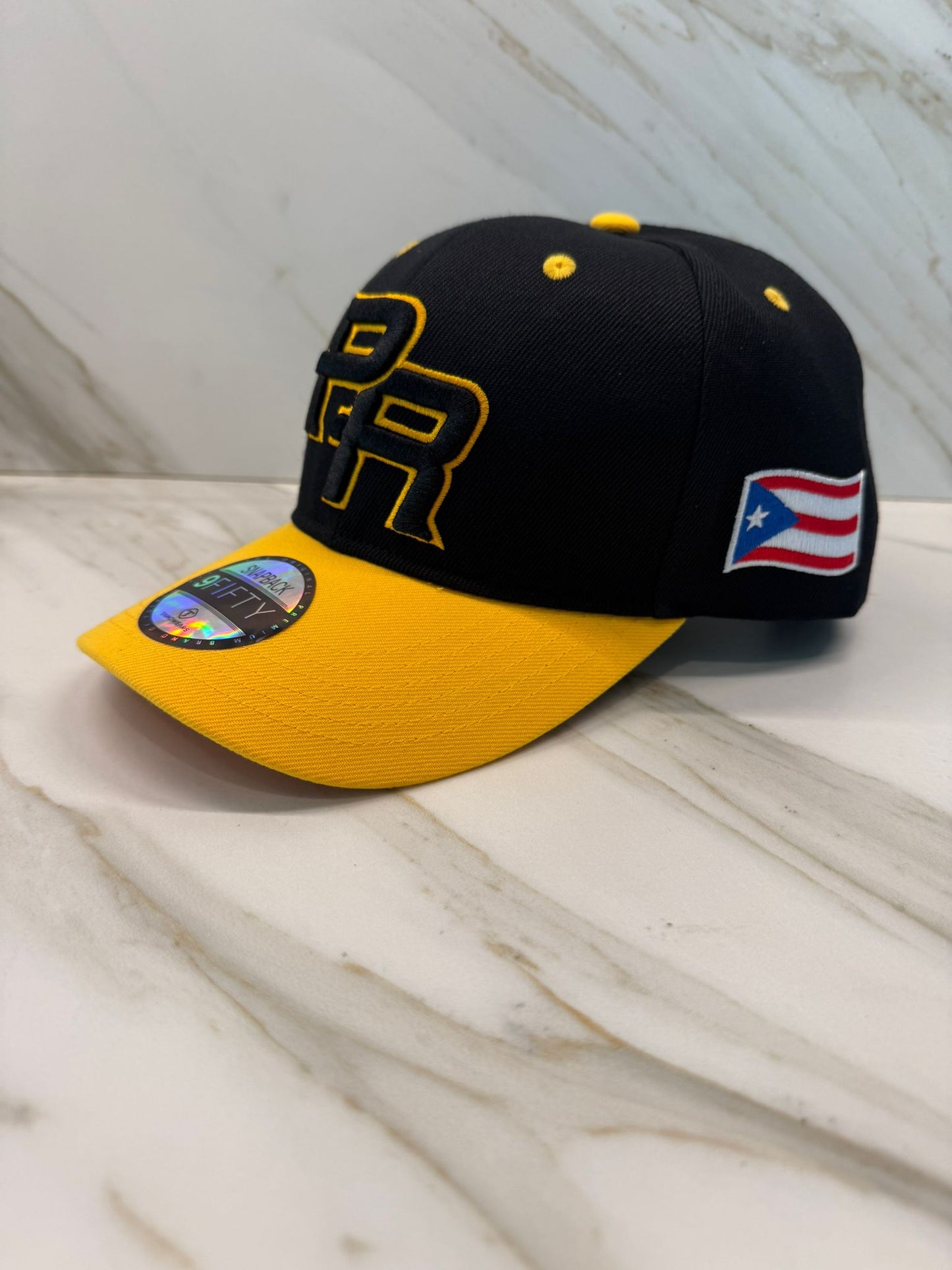 Puerto Rico PR 5D Embroidered Snapback – Curved Brim Black/Yellow