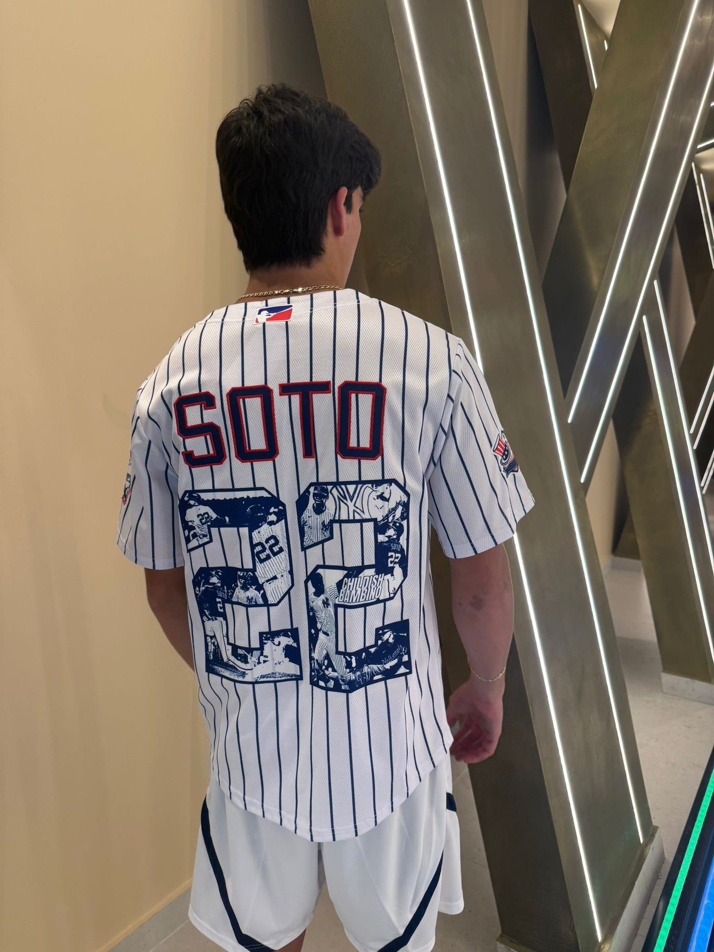 New York 22 Fan Baseball Jersey – White Mesh Button Up, Blue & Orange Trim