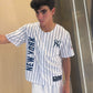 New York 22 Fan Baseball Jersey – White Mesh Button Up, Blue & Orange Trim