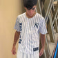 New York 22 Fan Baseball Jersey – White Mesh Button Up, Blue & Orange Trim