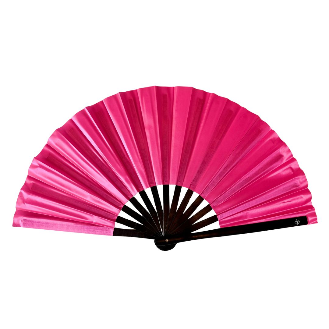 Rave Hand Fans – Large Bamboo Folding Fan with Loud Clack for Festivals, Pride, Summer & Drag Shows | Solid, Glitter, and Statement Designs PINK SOLID
