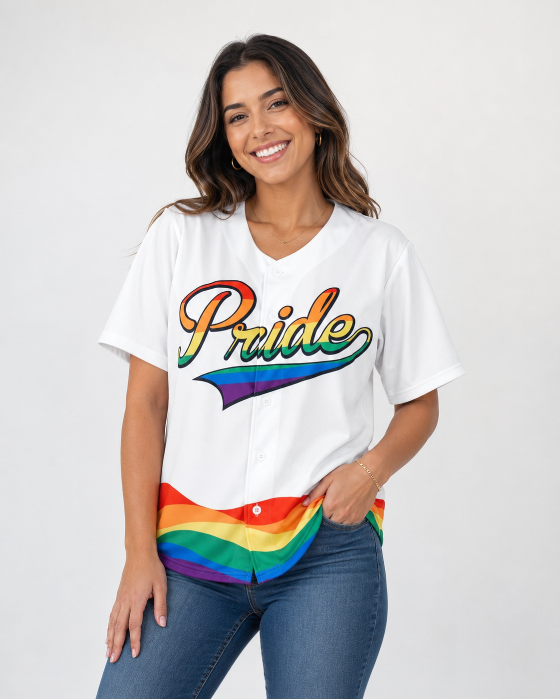 Pride LGBTQ Rainbow Baseball Jersey – Embroidered "Pride" & "Love" Design