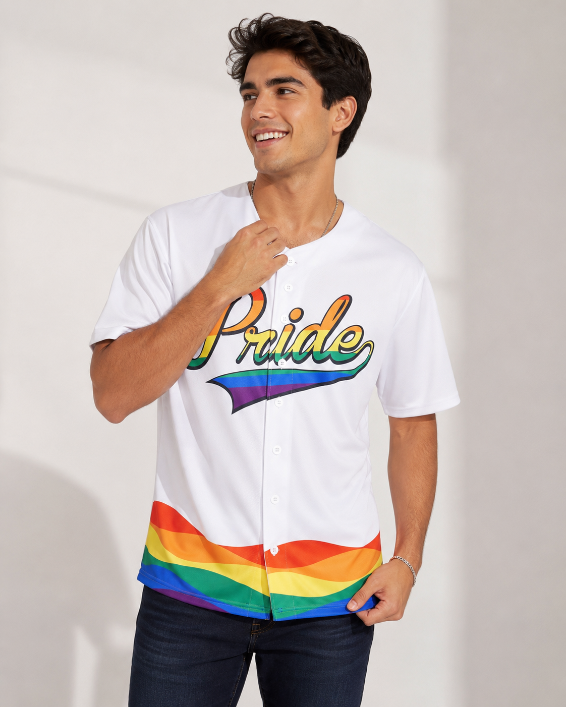 Pride LGBTQ Rainbow Baseball Jersey – Embroidered "Pride" & "Love" Design