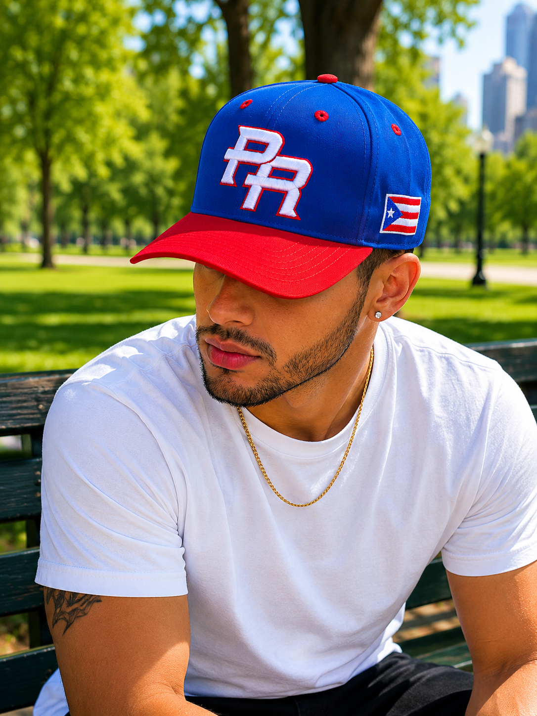 Streetwear inspired curved brim cap with Puerto Rico embroidery and soft fabric finis