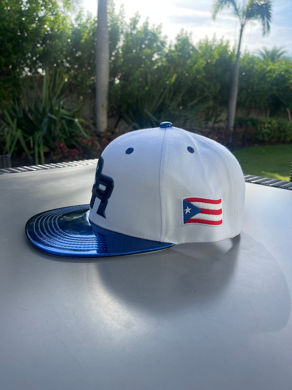 Puerto Rico Blue Metallic Hat - 5D Embroidered Flat Brim Snapback Cap