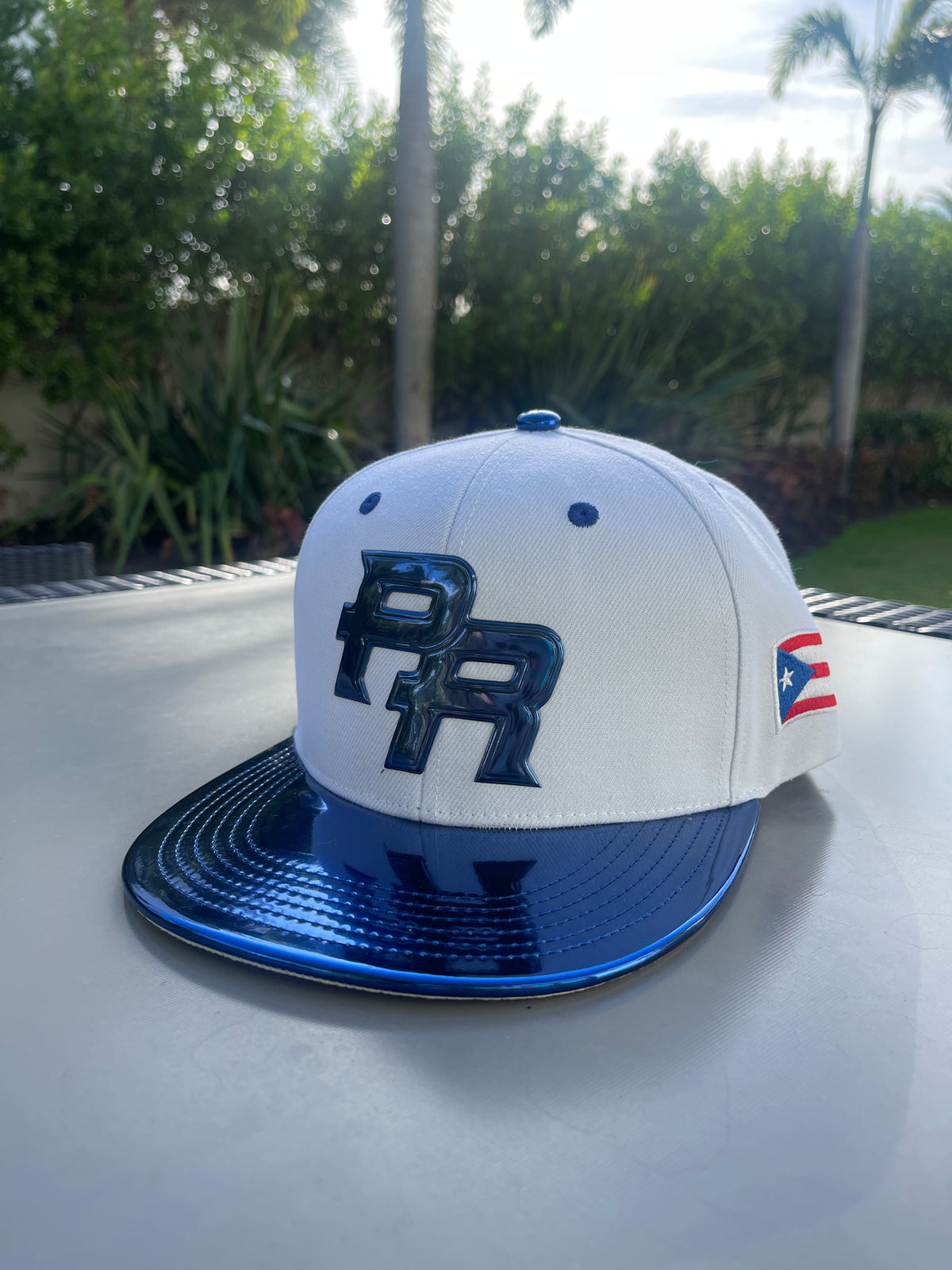Puerto Rico Blue Metallic Hat - 5D Embroidered Flat Brim Snapback Cap