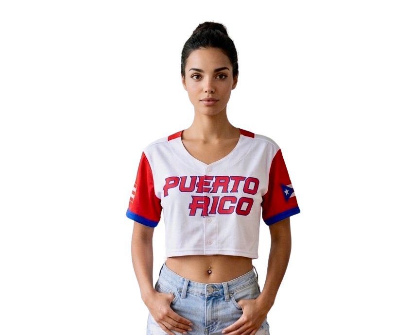Boricua 21 Crop Top Jersey for Women – Puerto Rico Baseball Style Top