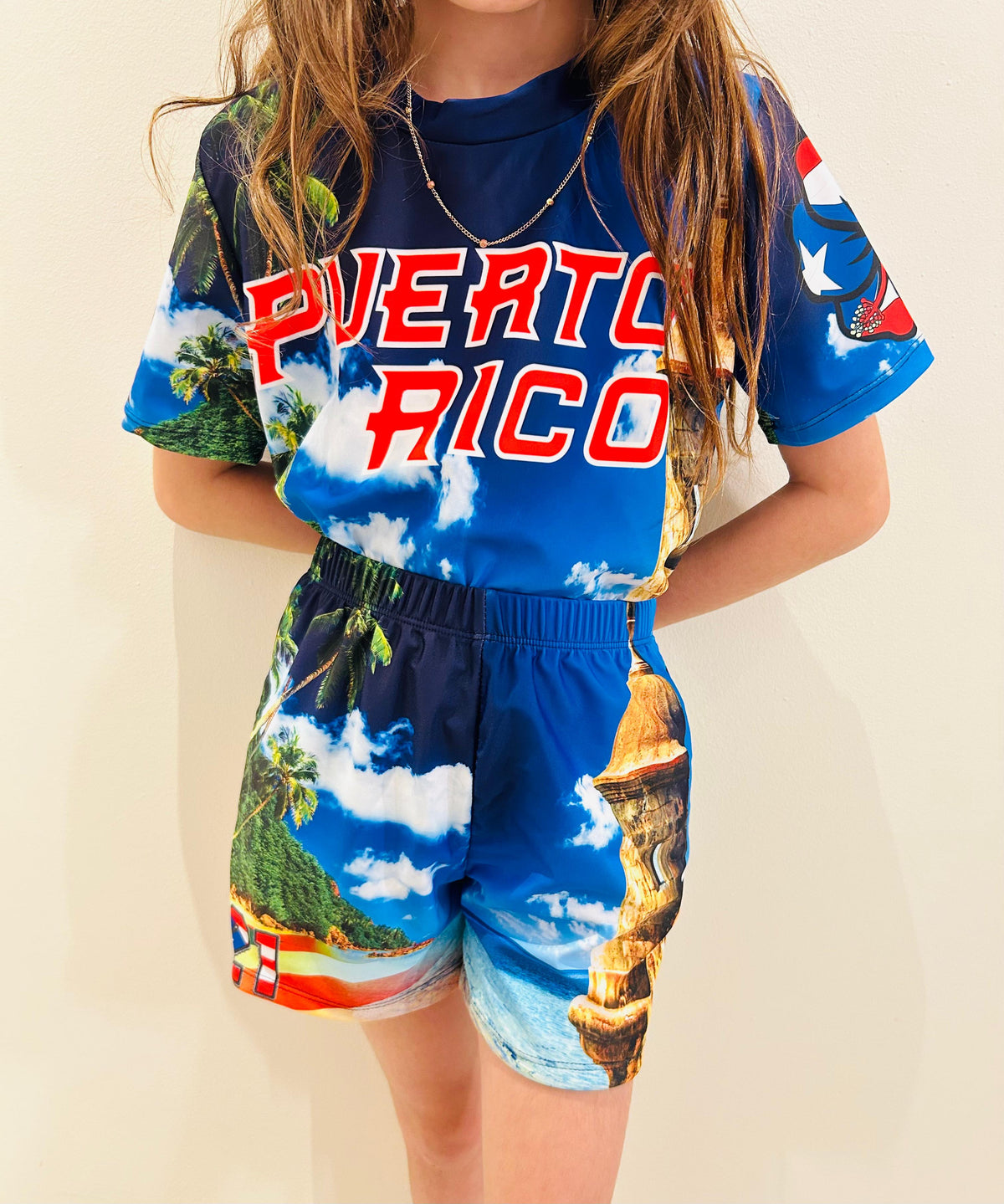Blue El Morro Kids 2-Piece Swim Set – Puerto Rico Top & Shorts Outfit