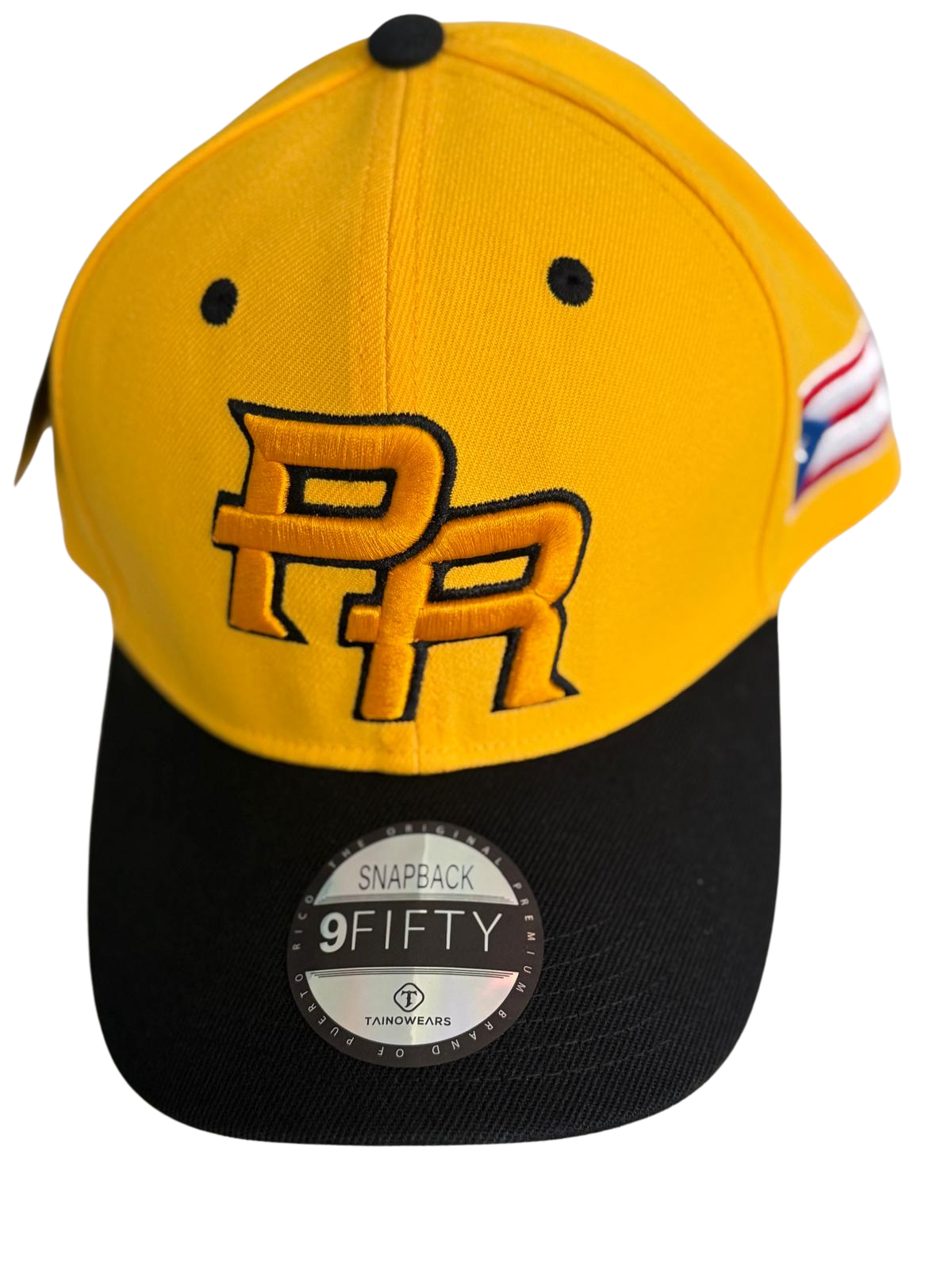 Puerto Rico PR Snapback Hat – Black Yellow Curved Brim Cap with 5D Embroidery | Tainowears®