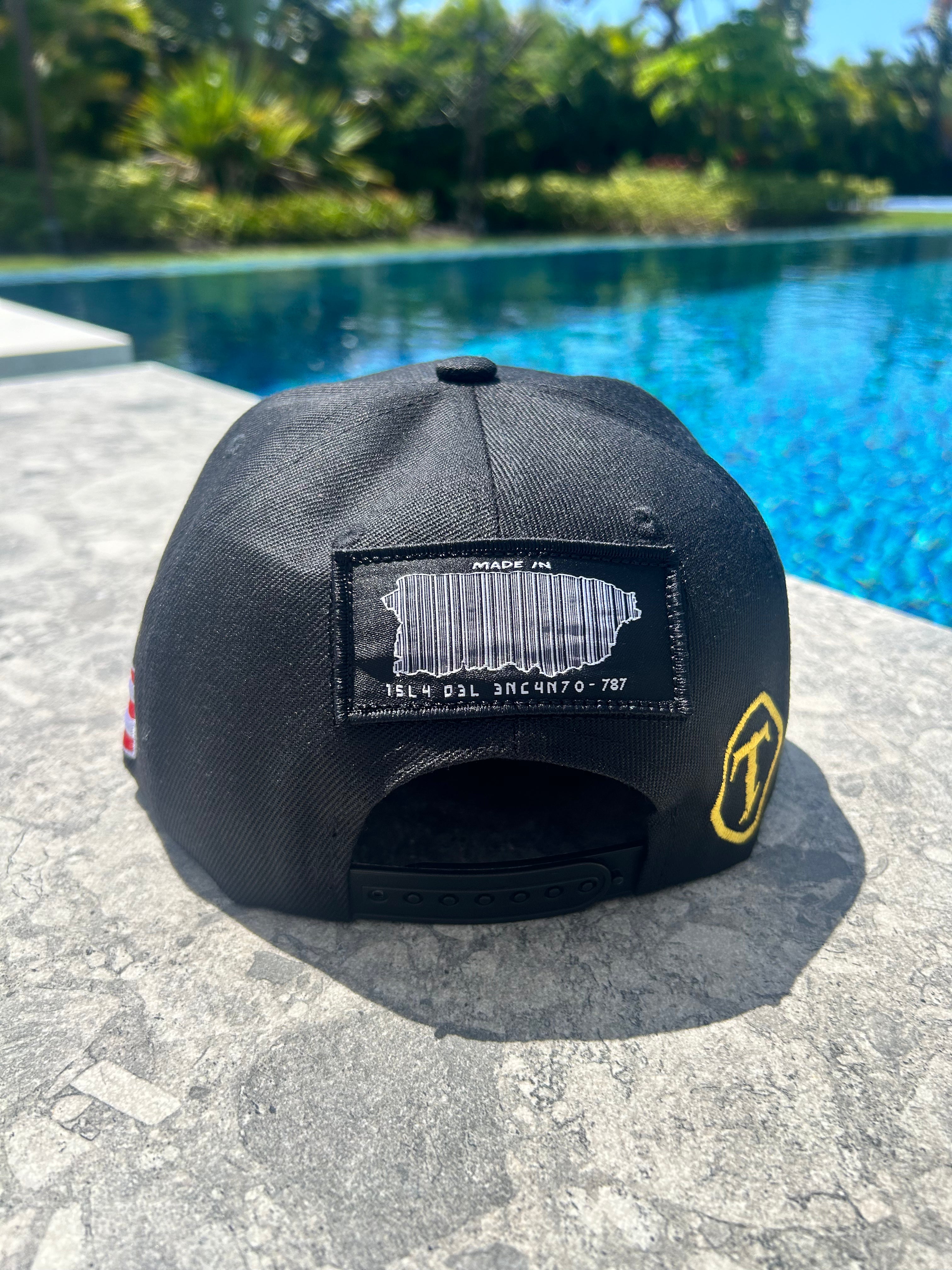Puerto Rico PR Classic Black Flat Brim Snapback Hat – Structured Polyester Cap