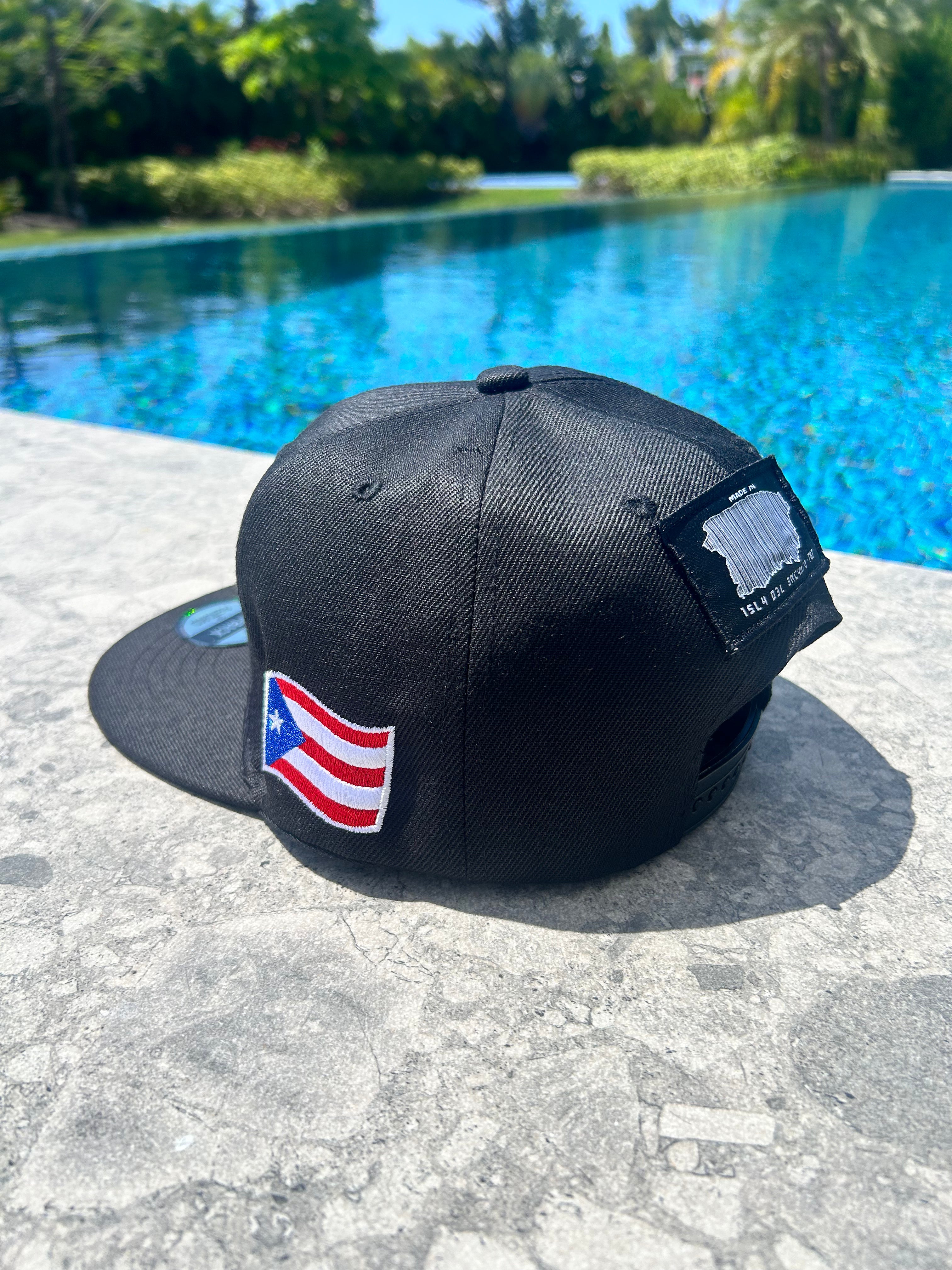 Puerto Rico PR Classic Black Flat Brim Snapback Hat – Structured Polyester Cap