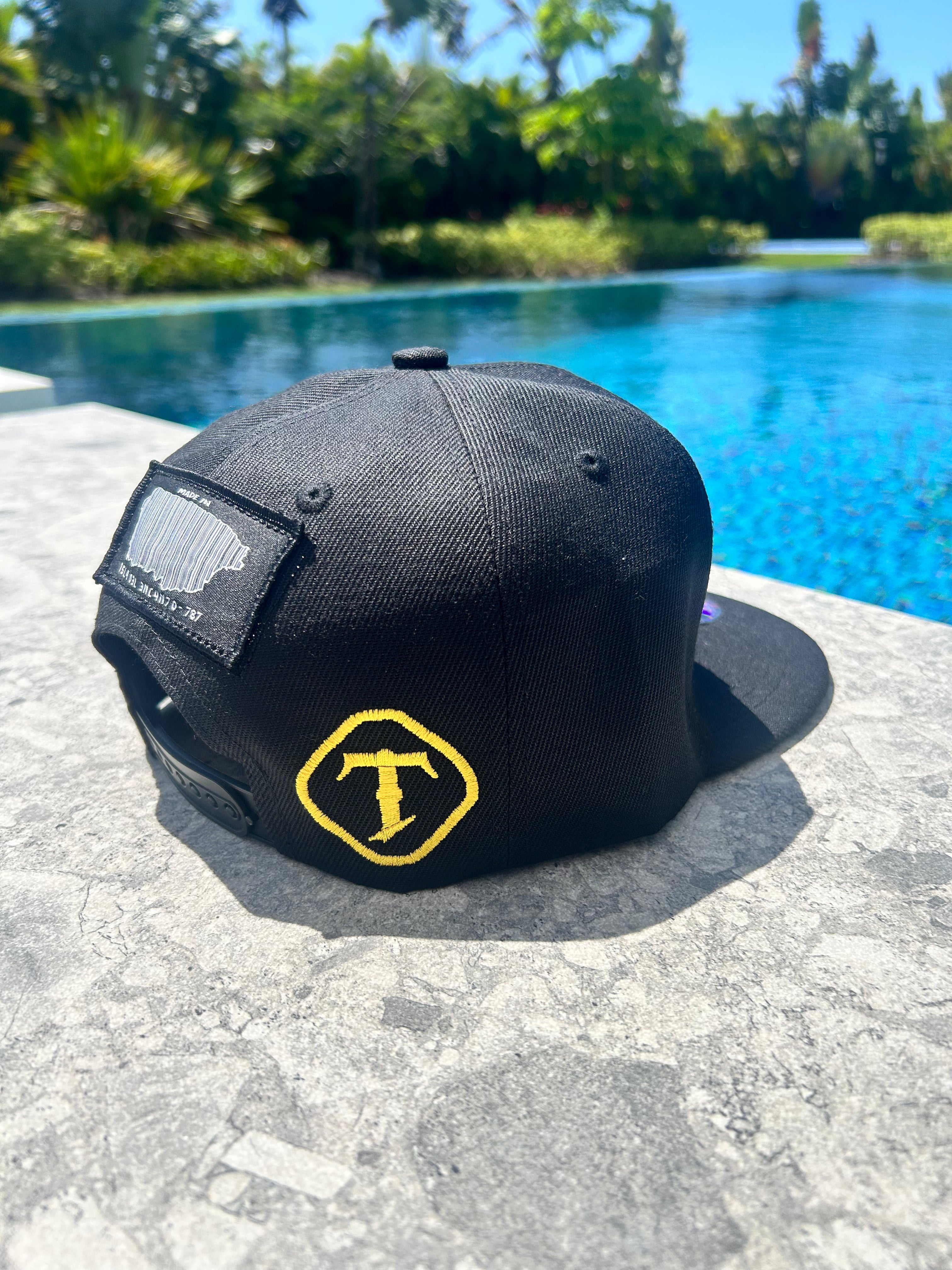 Puerto Rico PR Classic Black Flat Brim Snapback Hat – Structured Polyester Cap