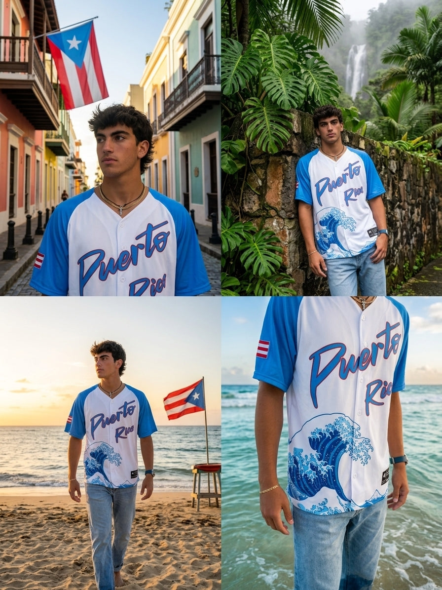 Puerto Rico Baseball Jersey – Boricua Wave Embroidered Button-Up Shirt