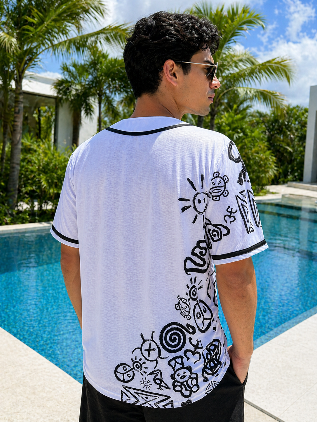 Puerto Rico Taino Jersey – White Baseball Shirt with Black Symbols