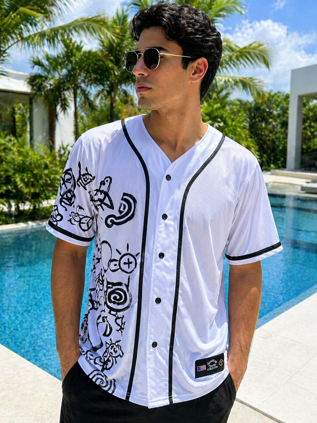 Puerto Rico Taino Jersey – White Baseball Shirt with Black Symbols