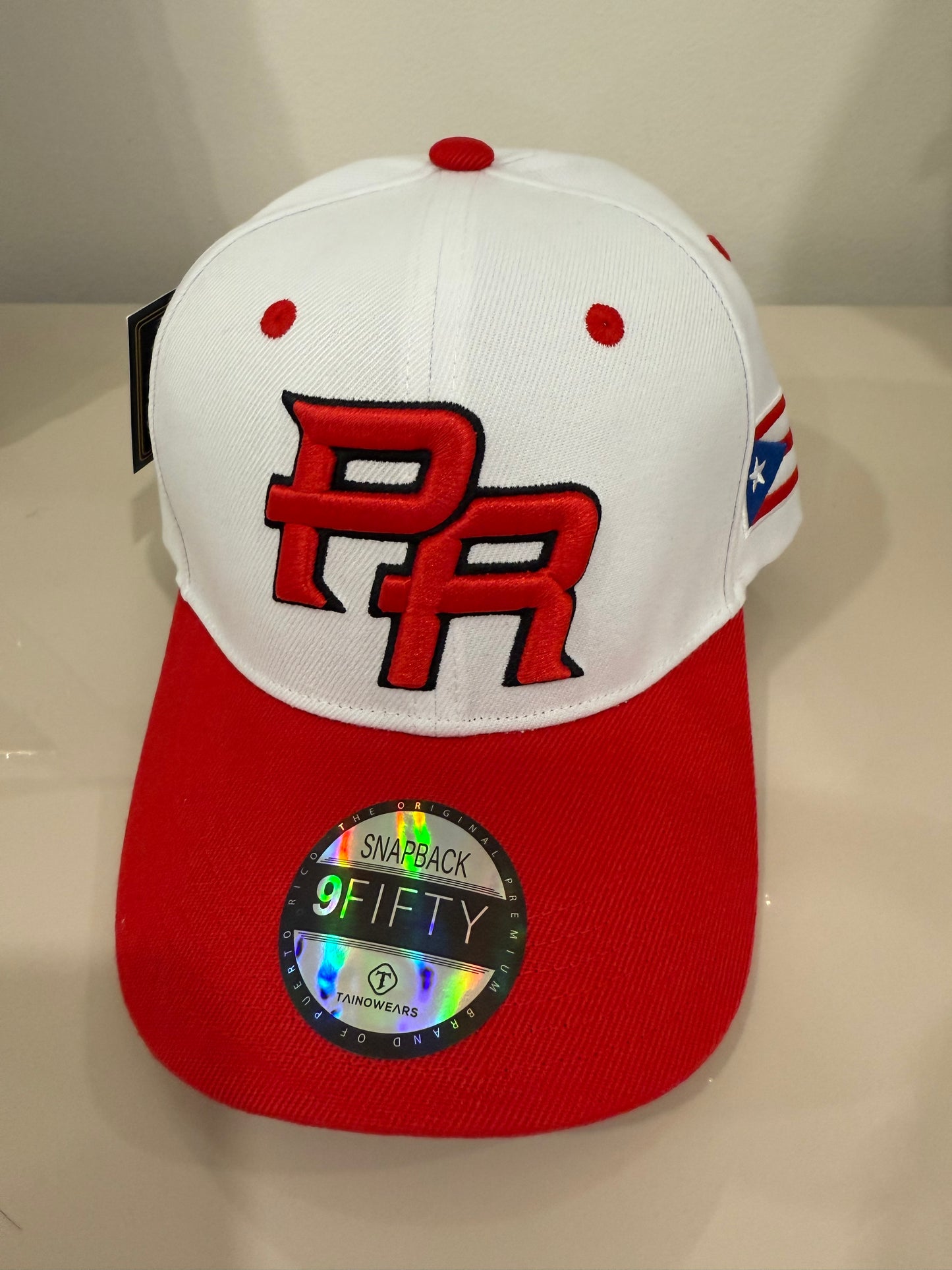 Puerto Rico PR Snapback Hat – Red/White Curved Brim Cap, 3D Embroidery,