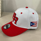Puerto Rico PR Snapback Hat – Red/White Curved Brim Cap, 3D Embroidery,