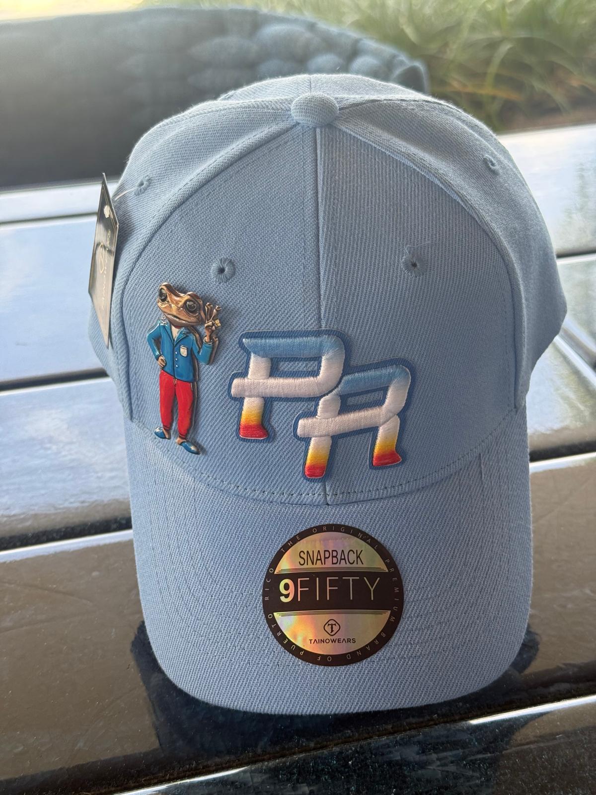 Metallic Sapo Concho Snapback Hat – Light Blue “PR” Gradient Embroidery