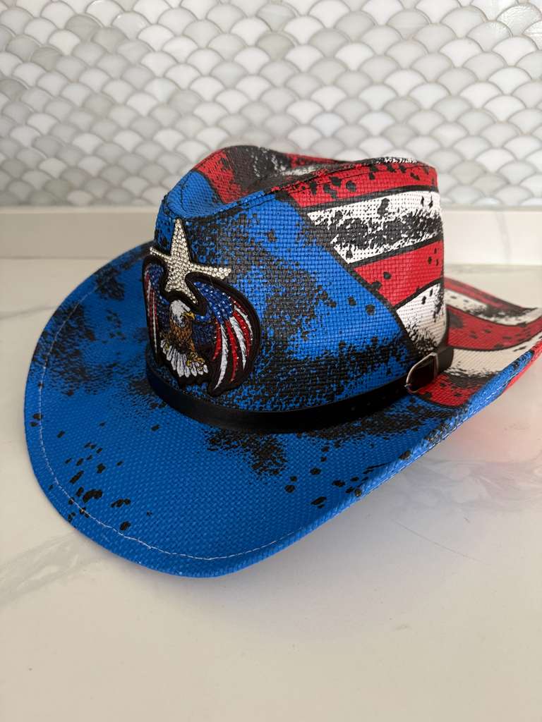 American Eagle Rhinestone Cowboy Hat – Patriotic Western Festival Hat