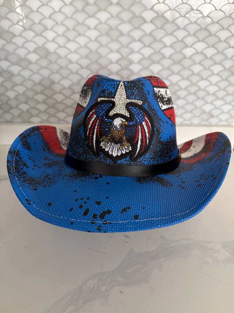 American Eagle Rhinestone Cowboy Hat – Patriotic Western Festival Hat
